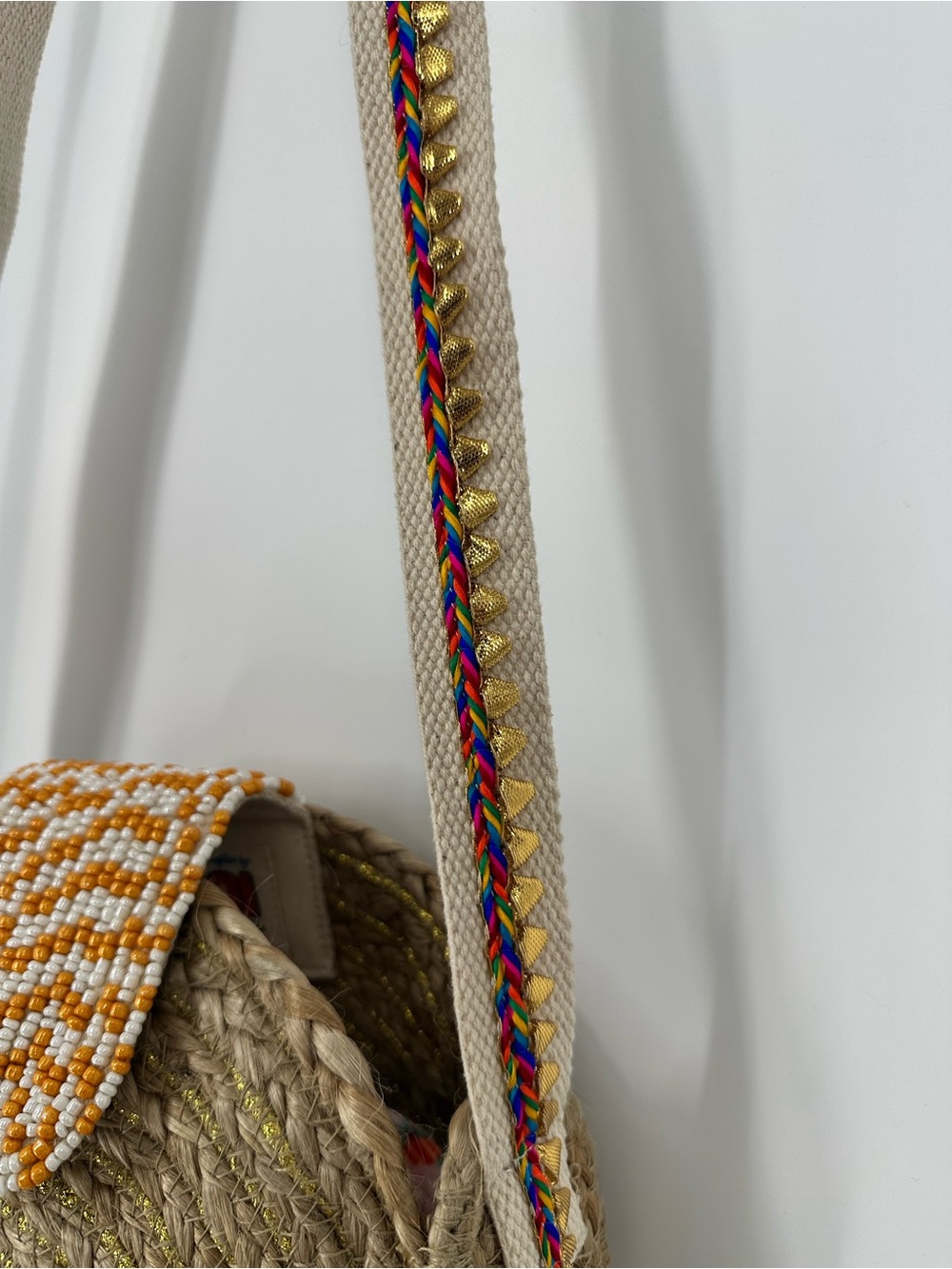 ZOI By Mufubu 100% Hand Crafted Round Woven Jute Beaded Crossbody Hand Bag NWT - Picture 12 of 16